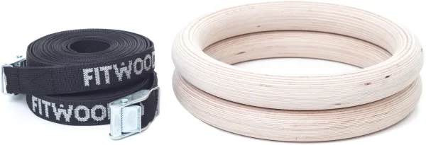 FitWood ULPU Gymnastikringe 28mm - Træ-overflade / Sort Strop